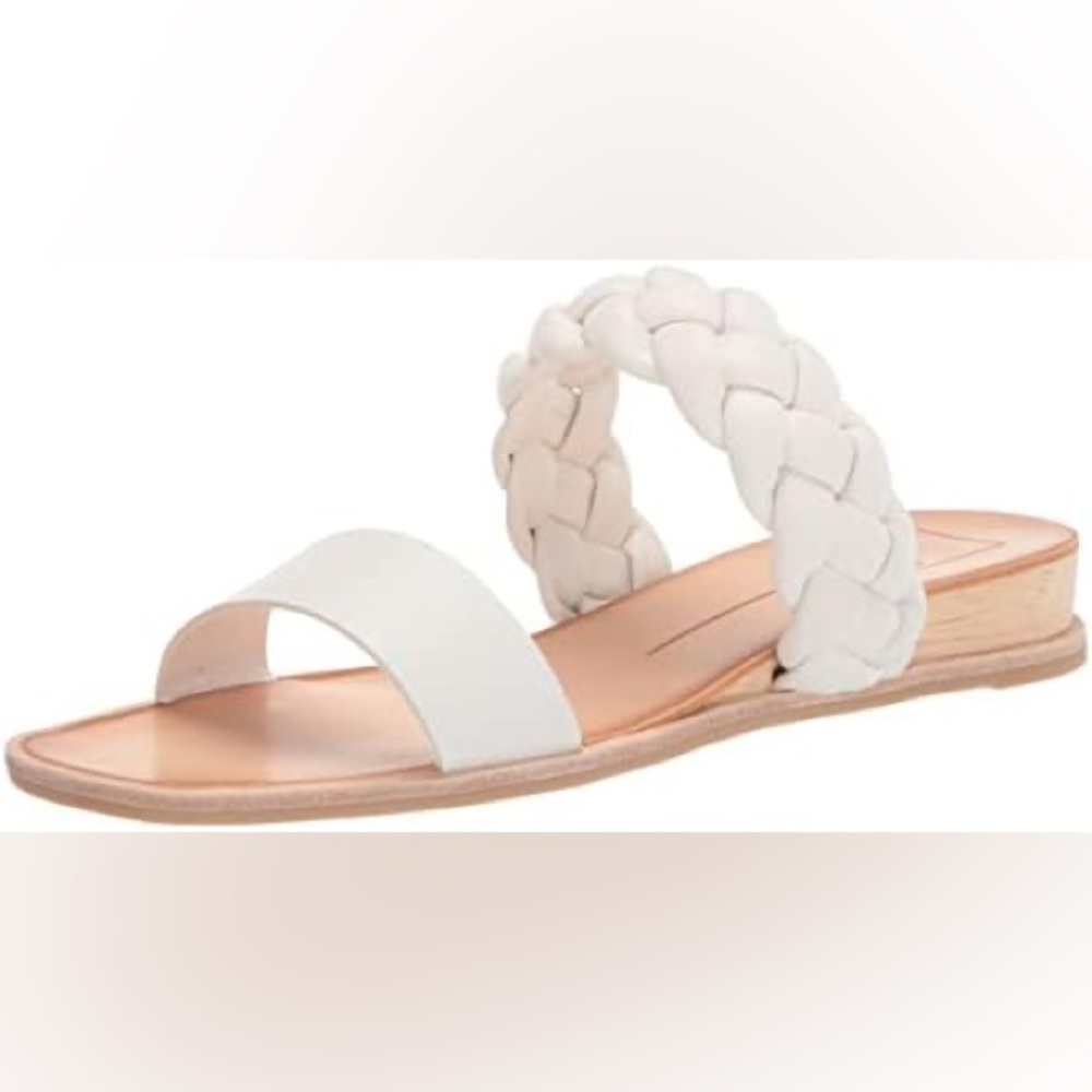 Dolce Vita Persey Embossed Braided Leather Open Toe Wedge Sandals Off White 9.5